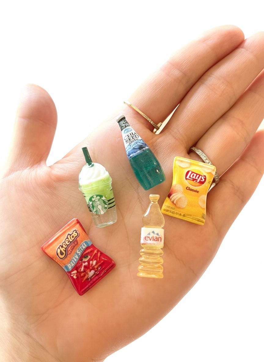 Cute Miniature Food Fridge Magnets, Chips & Drinks, Set of 5
