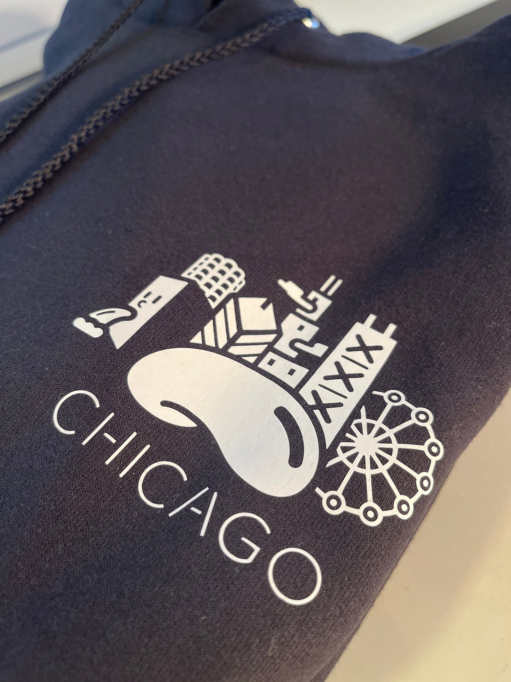 Chicago Landmark Design Adult Hoodie Black (white letter)