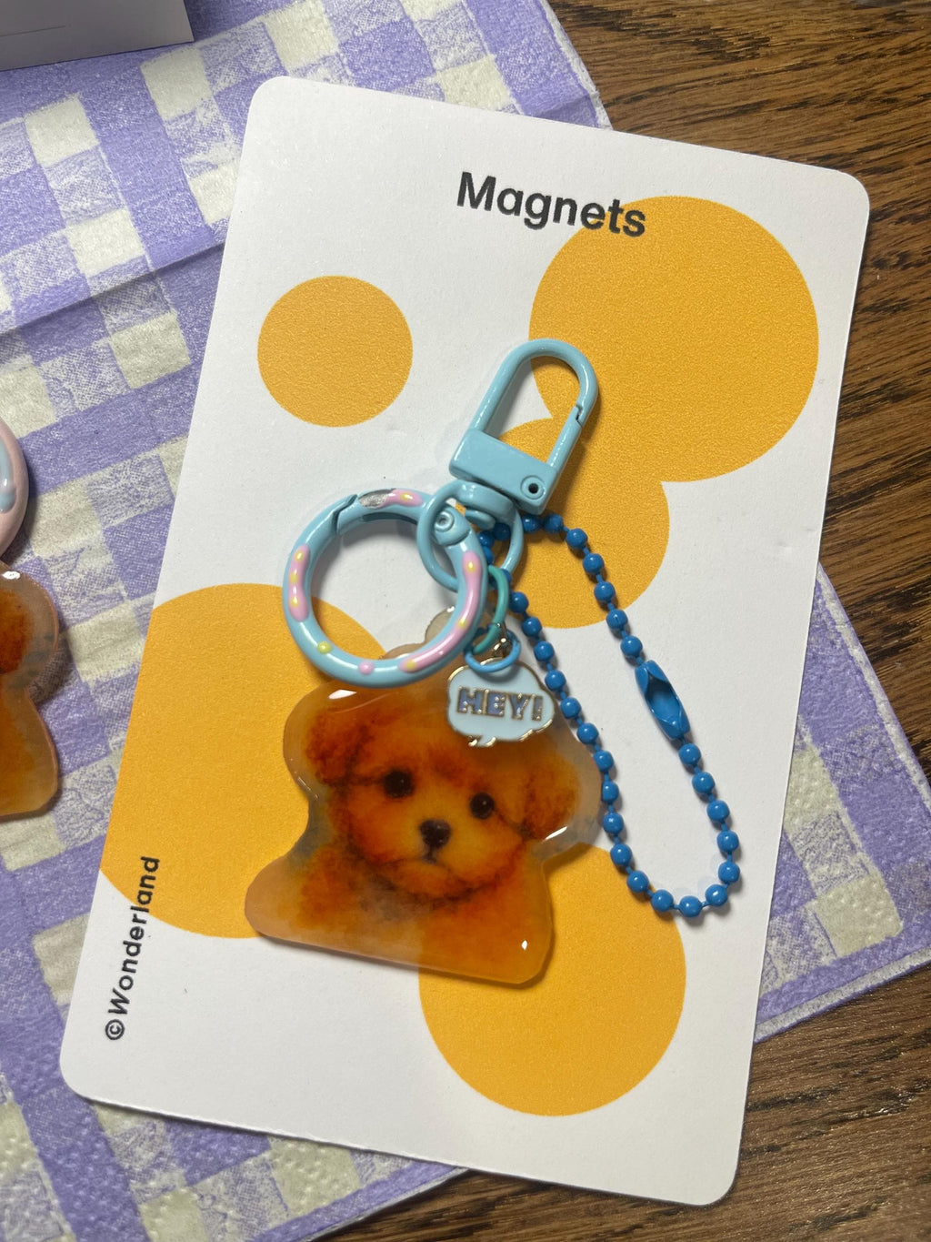 Adorable pet puffy dog acrylic Key chain Key ring / Bag charms Pink or Blue