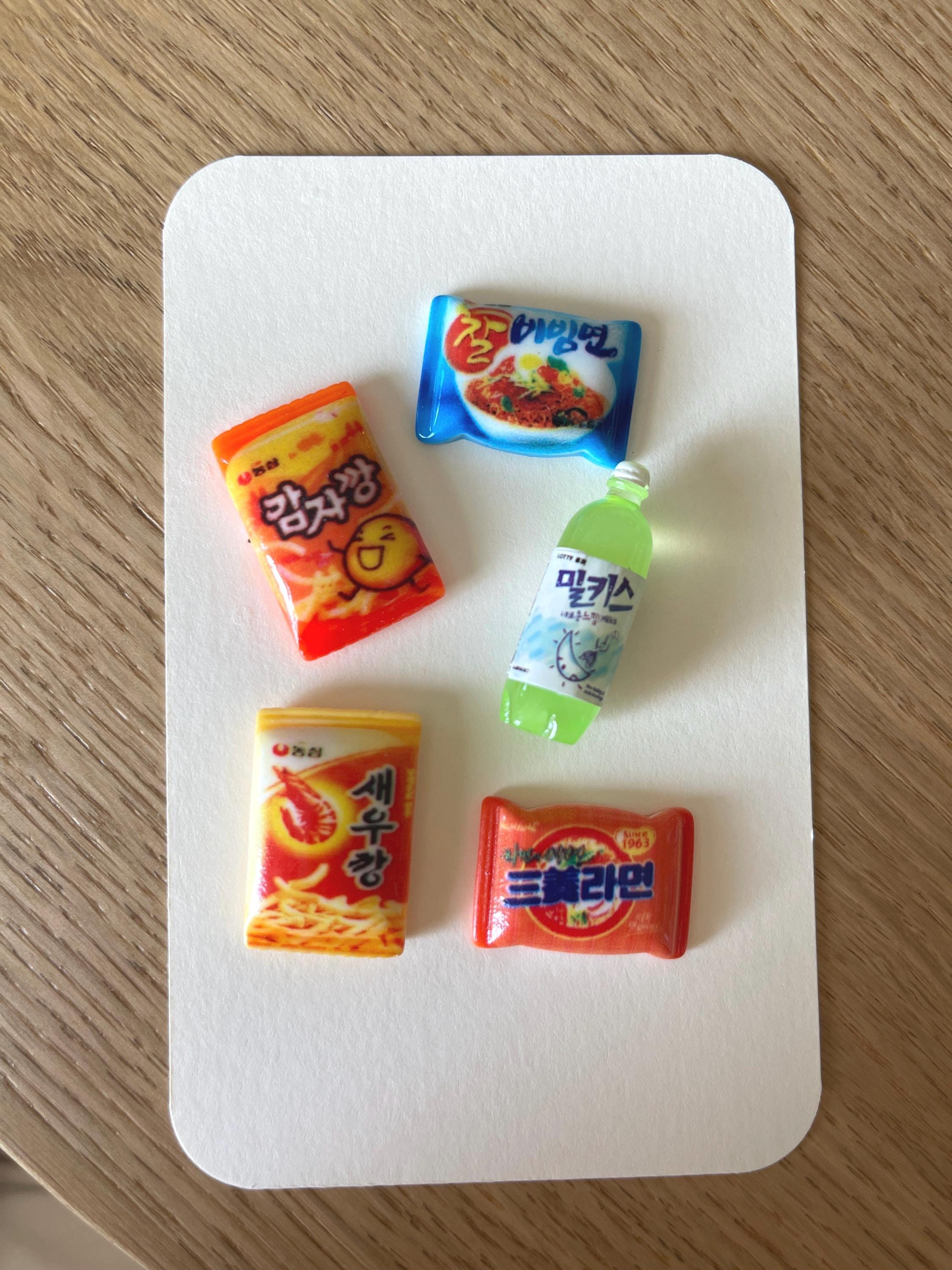 Korean Food Miniature Fridge Magnets: K-Food Ramen and Snacks, Set of 5