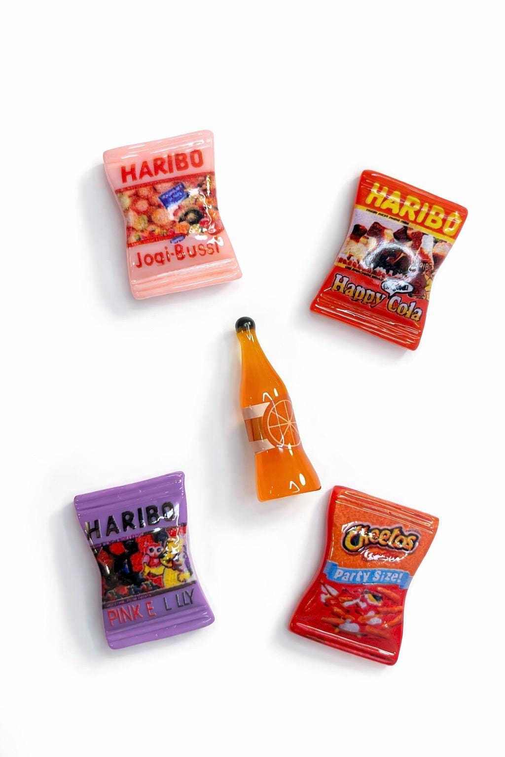 Cute tiny 3D Food Miniature Fridge White Board Magnet Set of 5 pieces (Haribo gummy package and Drink bottles) 스낵 냉장고 미니 자석