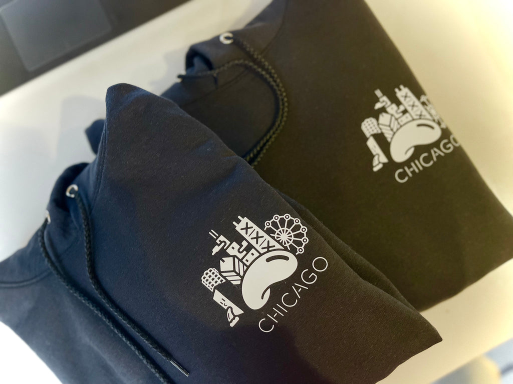 Chicago Landmark Design Adult Hoodie Black (white letter)