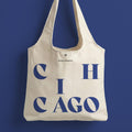 Chicago City Letter Canvas Tote Bag with Magnet Snap, Blue letter