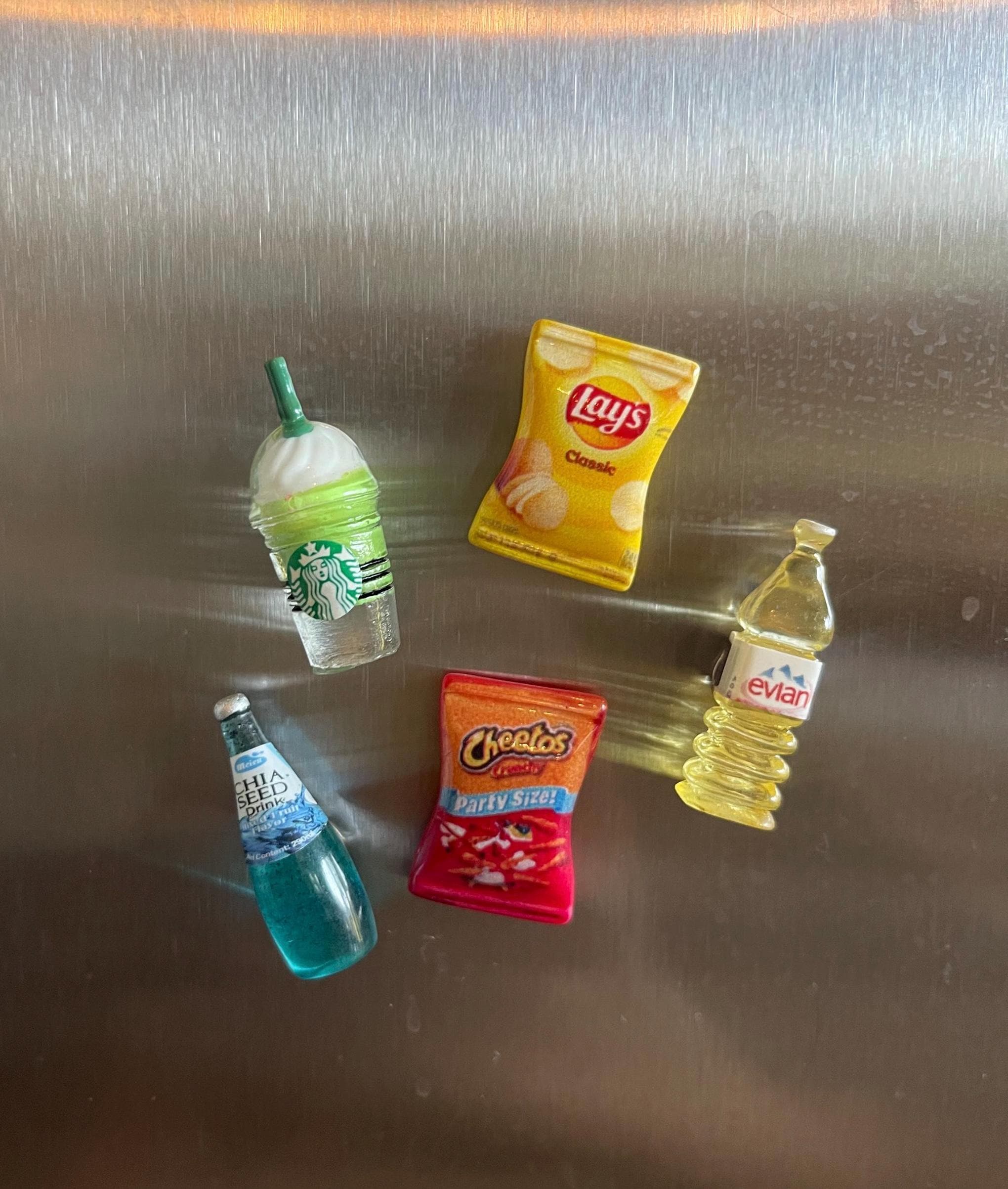 Cute Miniature Food Fridge Magnets, Chips & Drinks, Set of 5