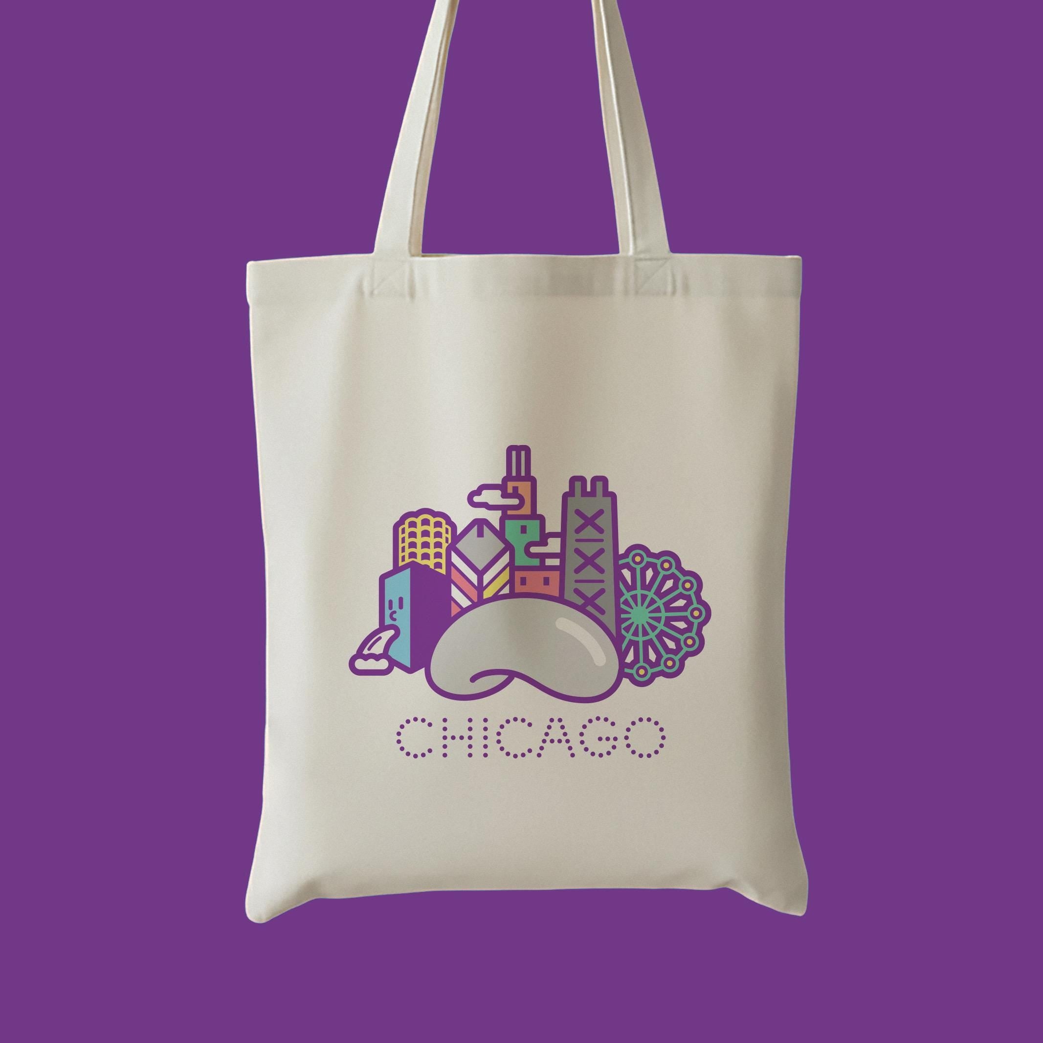 Chicago Landmark Canvas Tote Bag, Pastel City Design