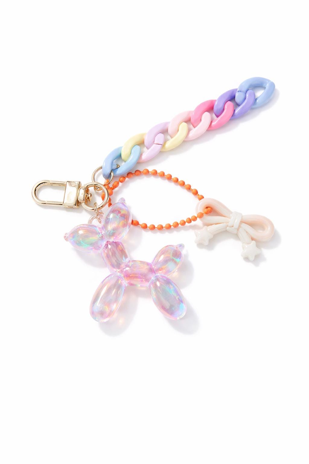 Iridescent Balloon Dog Keychain, Pastel Chain Bag Charm, Dog Figure Key Ring