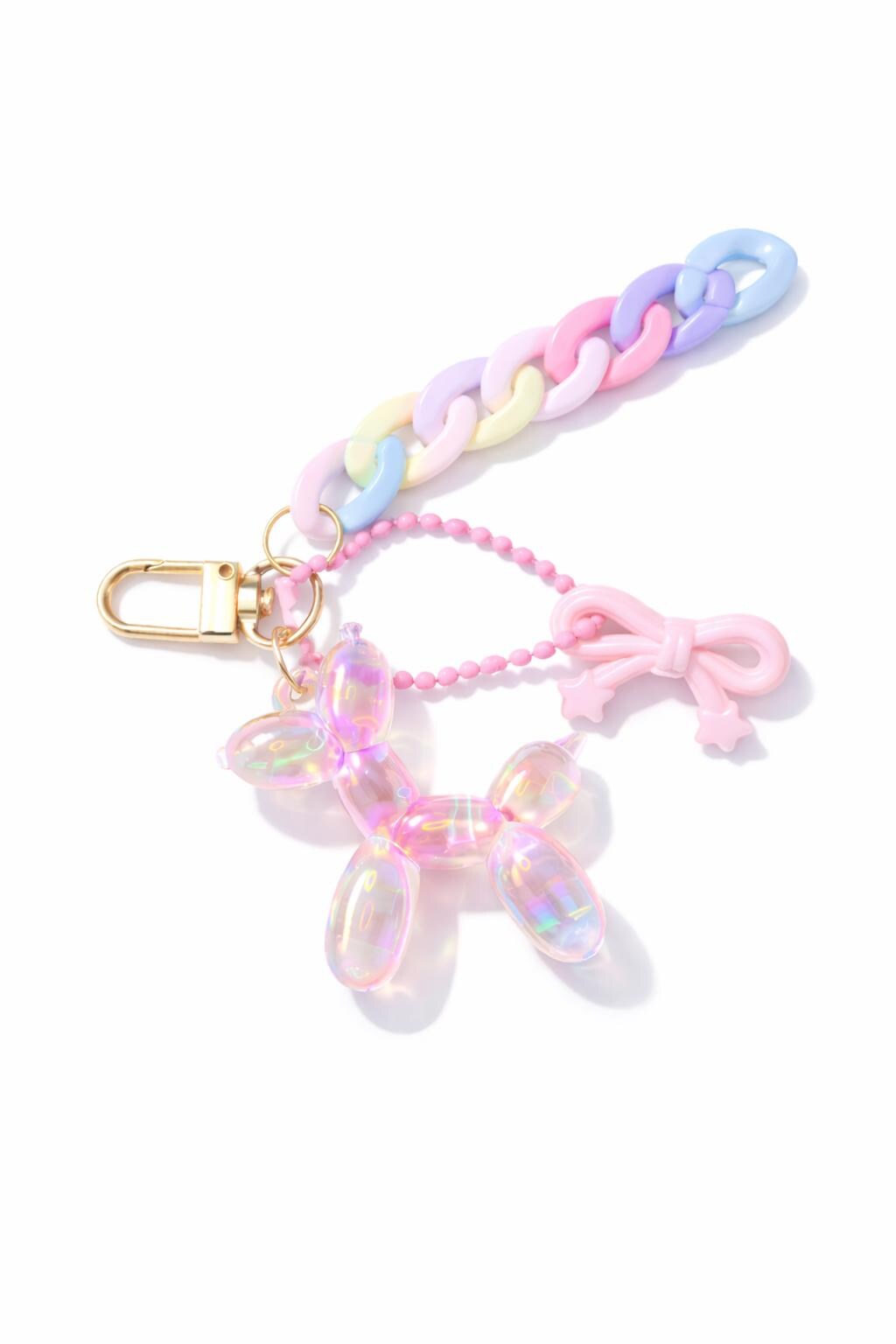 Iridescent Balloon Dog Keychain, Pastel Chain Bag Charm, Dog Figure Key Ring