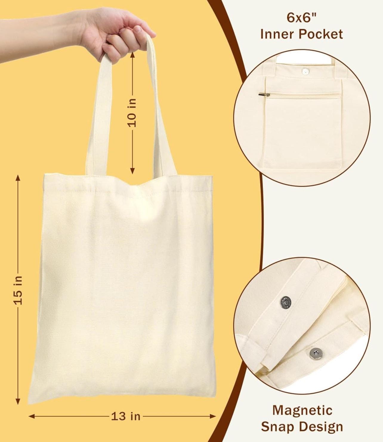 Chicago Canvas Tote Bag with Magnet, Zip Pocket