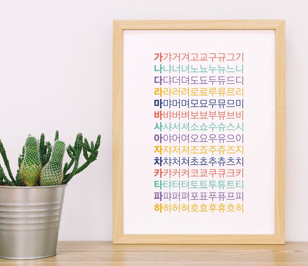 Korean letters Alphabet Hangul poster International Artwork for Nursery Kids interior decor