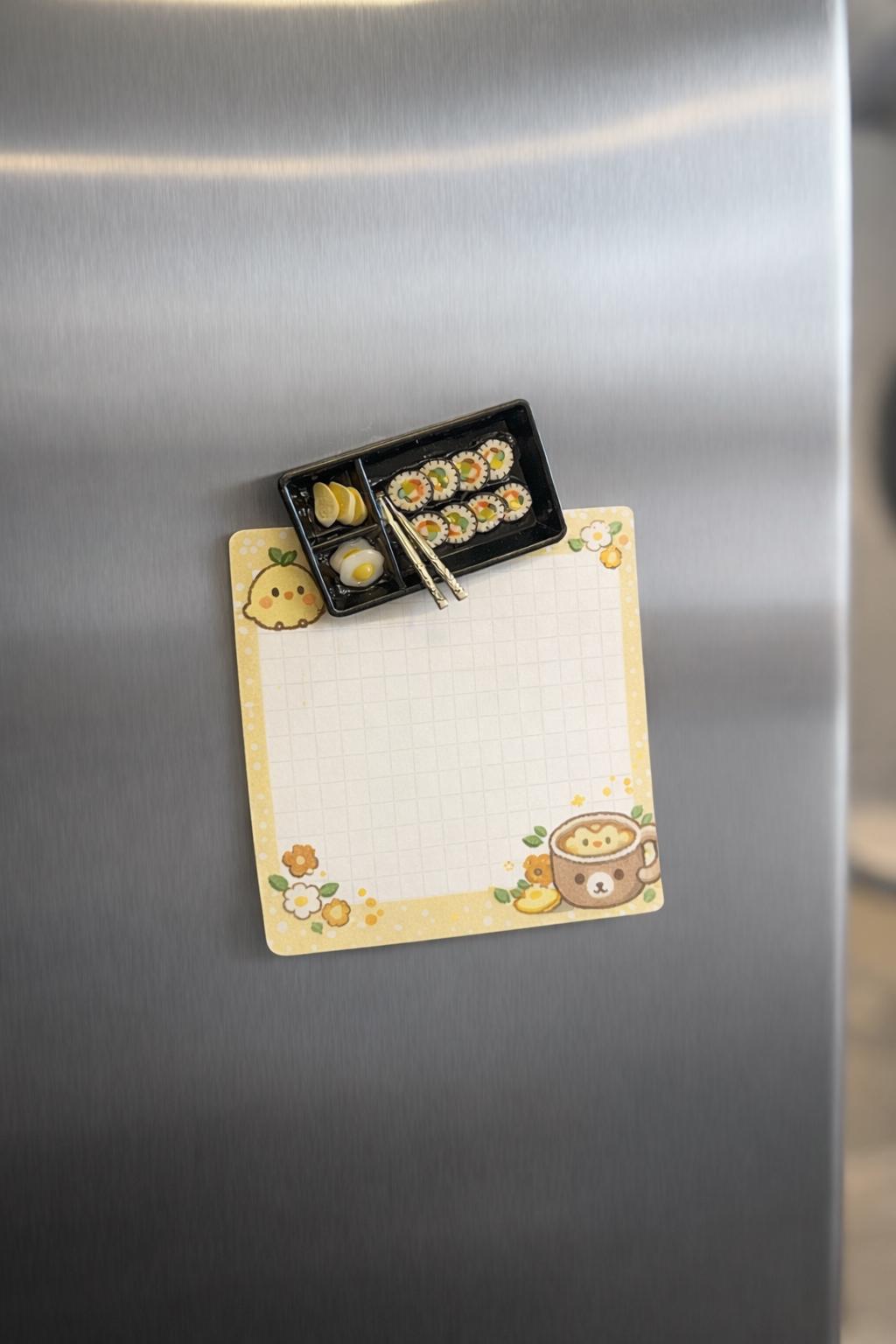 Korean food Kimbap Snack with chopsticks miniature art Magnet Set: K-Food Fridge Magnet 김밥과 단무지 자석