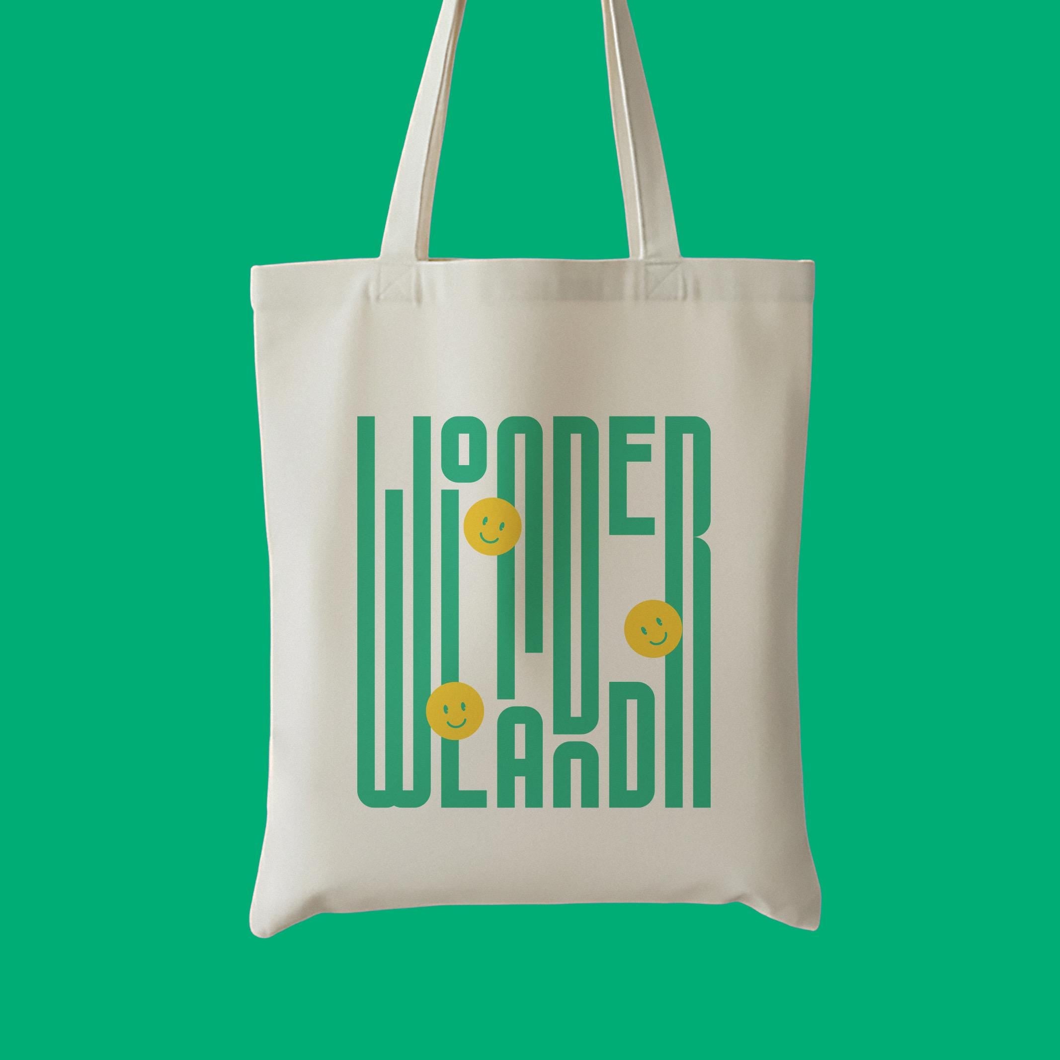 Chicago Wonderland Canvas Tote Bag  with Magnet Snap and inside Pocket, green letters w/ smiley face