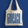 Chicago Canvas Tote Bag with Magnet Snap and Zip Pocket for gift Blue letter