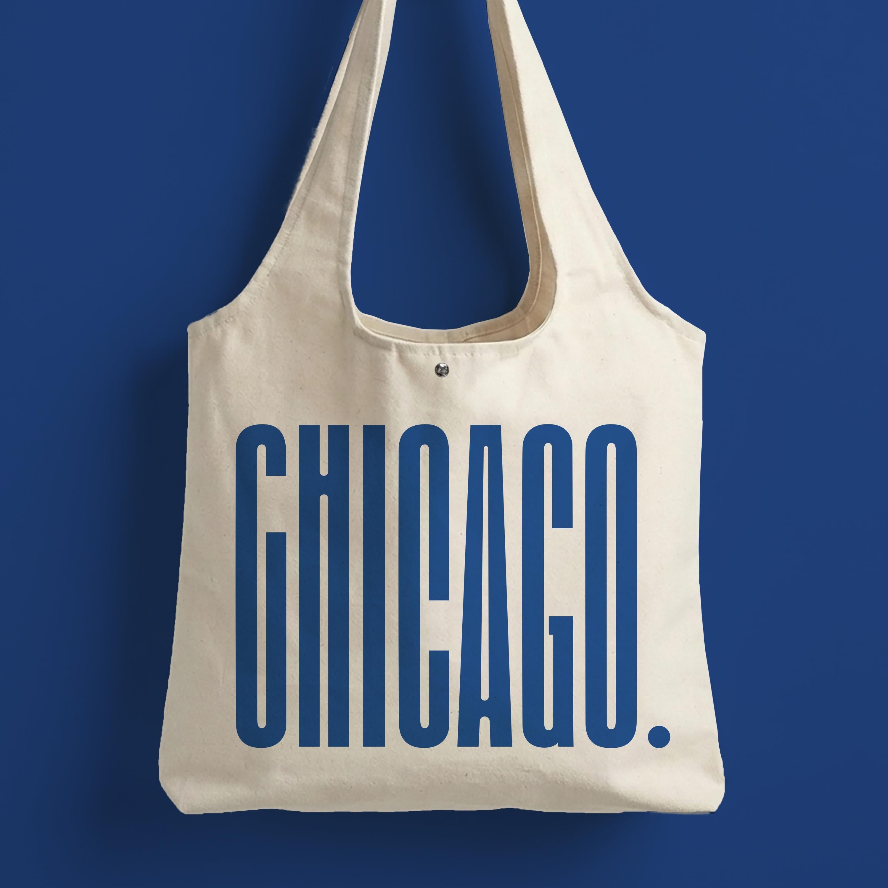 Chicago Canvas Tote Bag with Magnet Snap and Zip Pocket for gift Blue letter