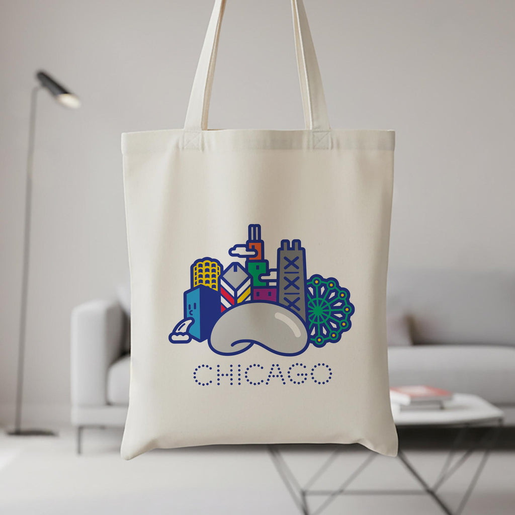 Chicago Landmark Canvas Tote Bag with inside pocket