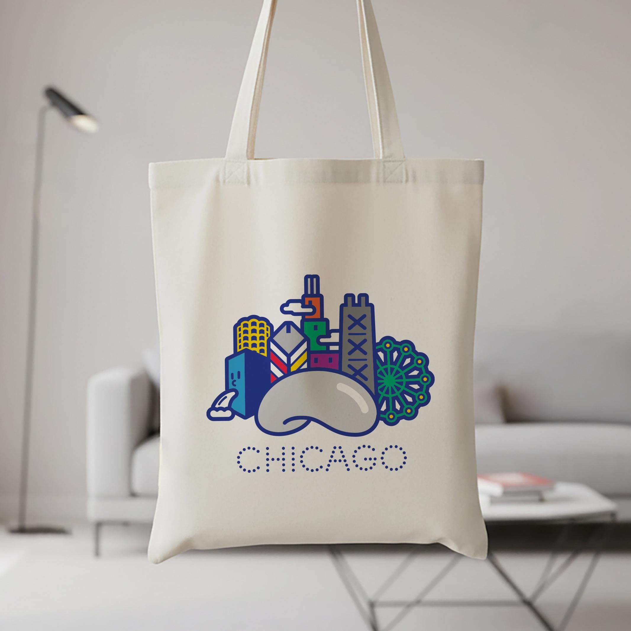 Chicago Landmark Canvas Tote Bag with inside pocket