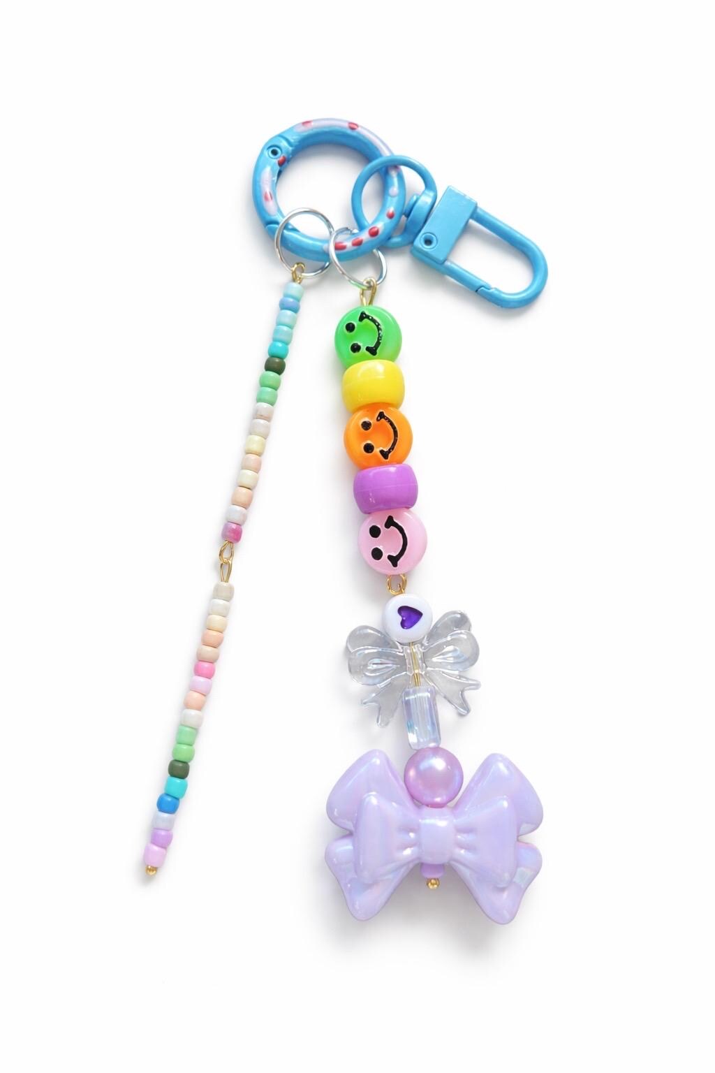 Smiley Face Beaded Bag Charm, Keychain