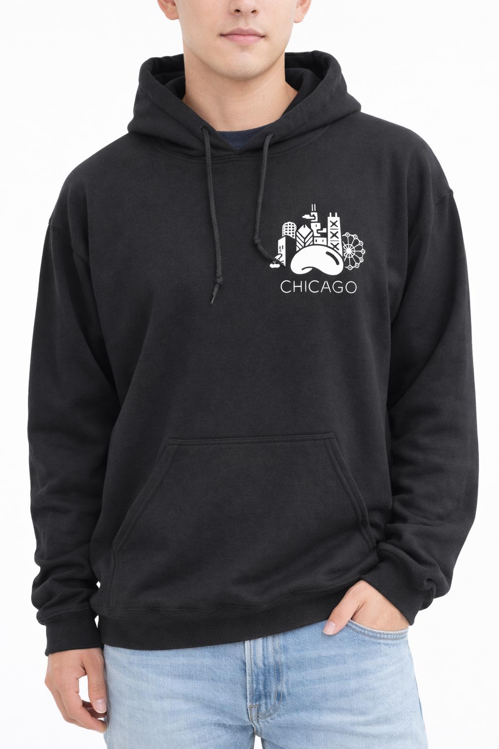 Chicago Landmark Design Adult Hoodie Black (white letter)