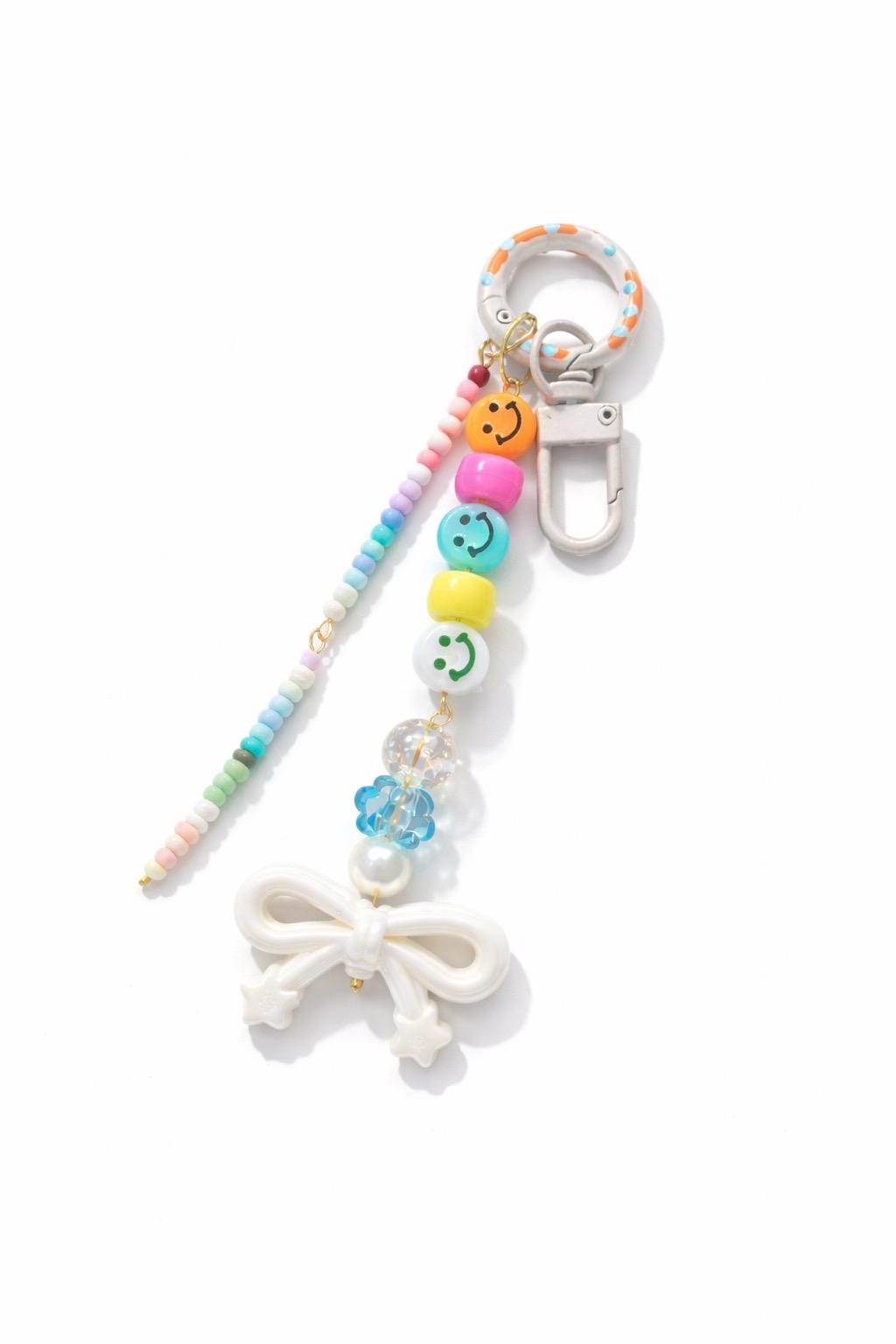Smiley Face Beaded Bag Charm, Keychain