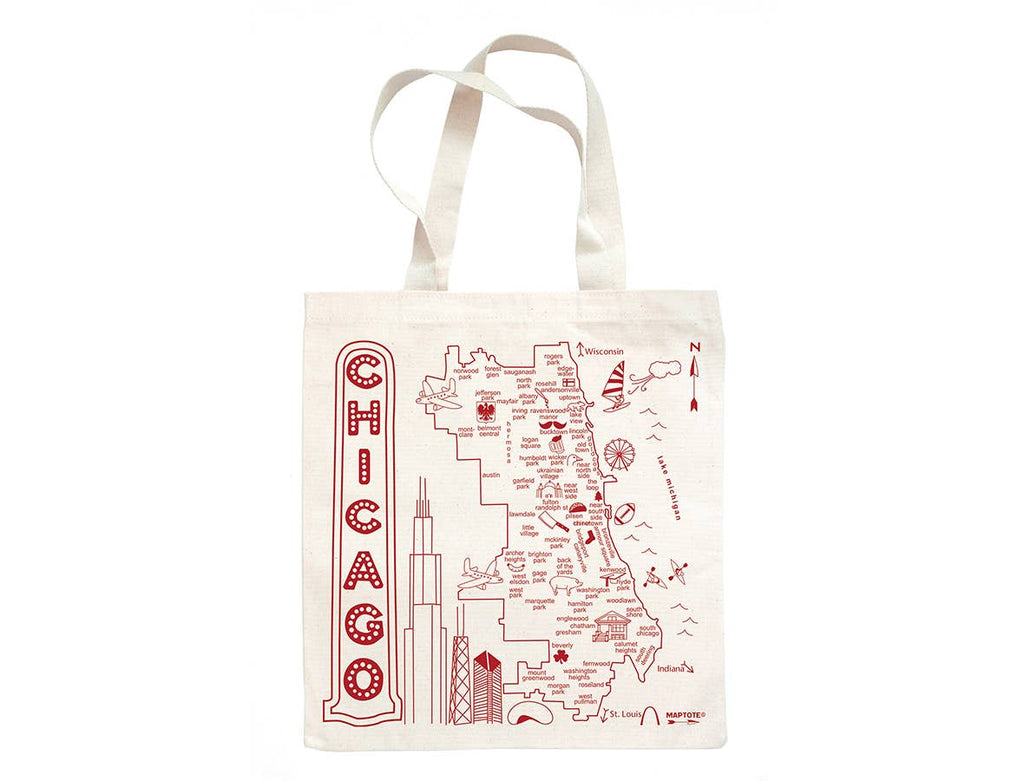 Chicago Grocery Tote - Map Design, Cotton Canvas, USA Made