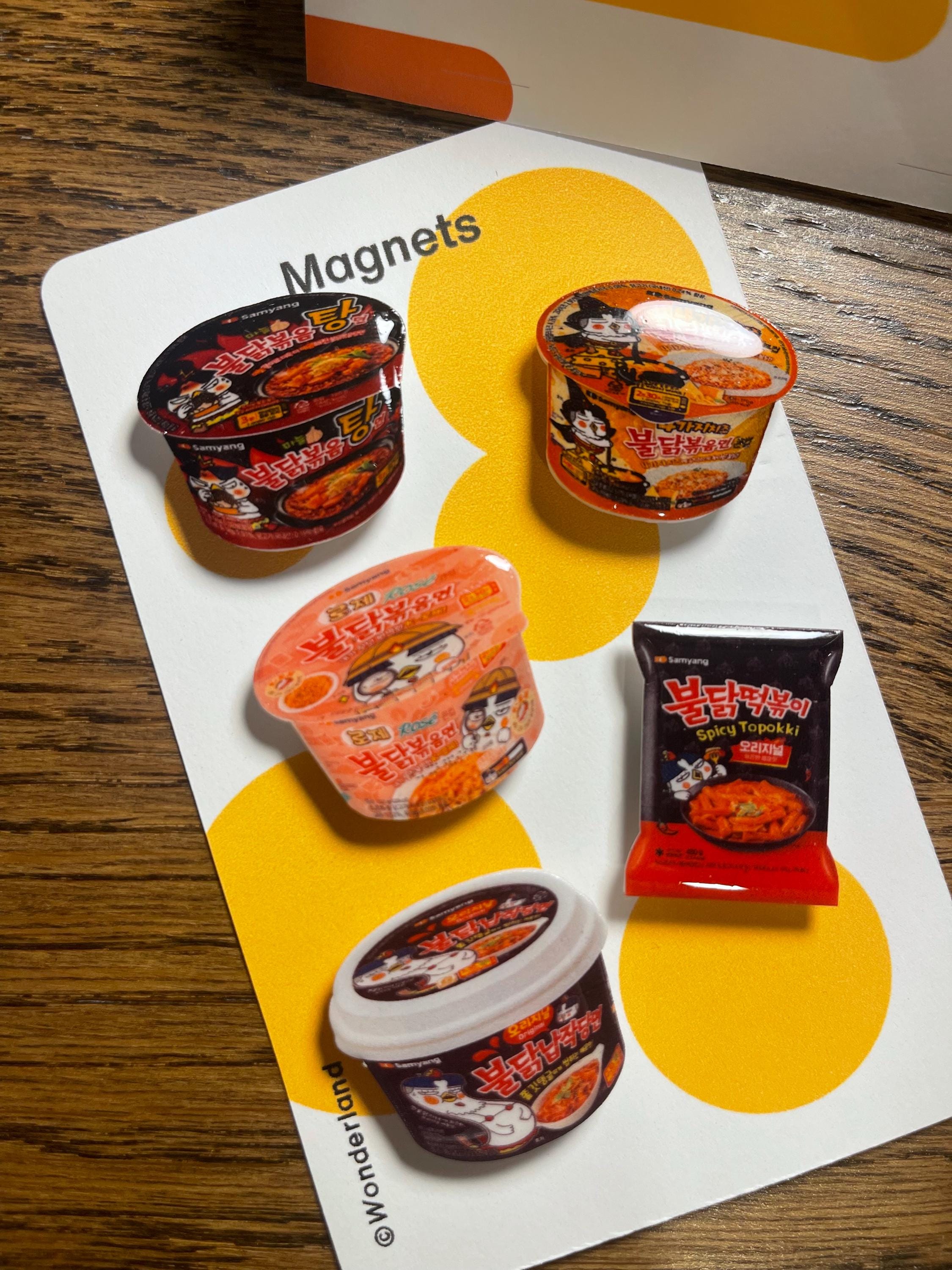 Korean Favorite snack 2D Buldak ramen package tiny magnets set of 5 한국 스낵 불닭 마그넷 자석세트