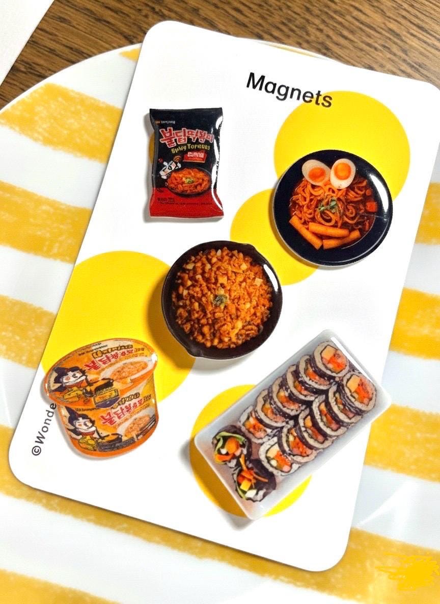 K-Food Fridge Magnets: Korean Ramen, Fried Rice, Ddukbokki Set 한국 분식 Korea 분식