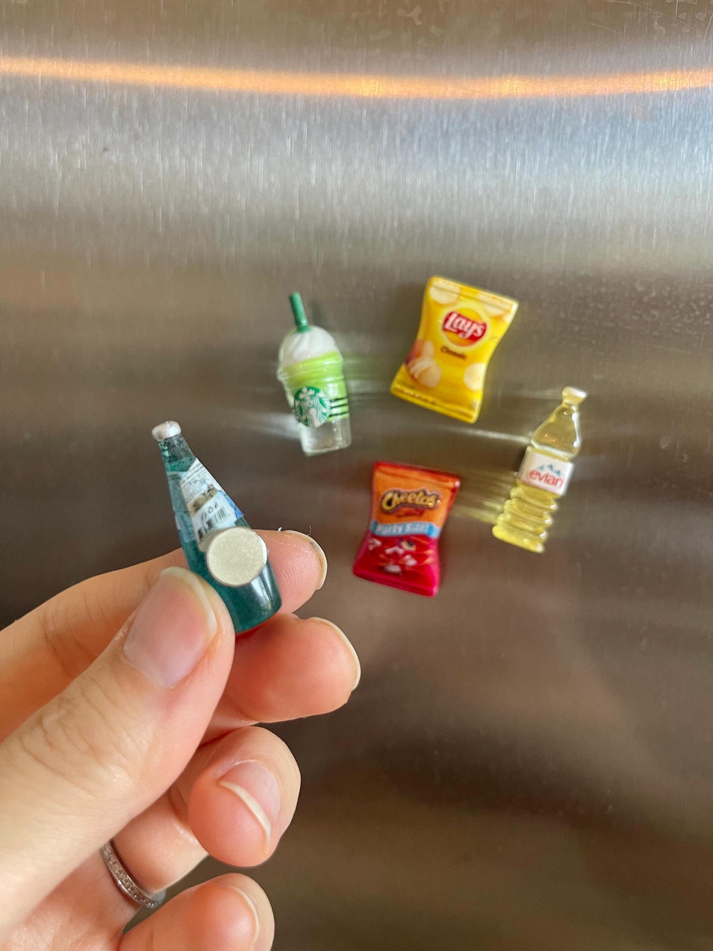 Cute Miniature Food Fridge Magnets, Chips & Drinks, Set of 5