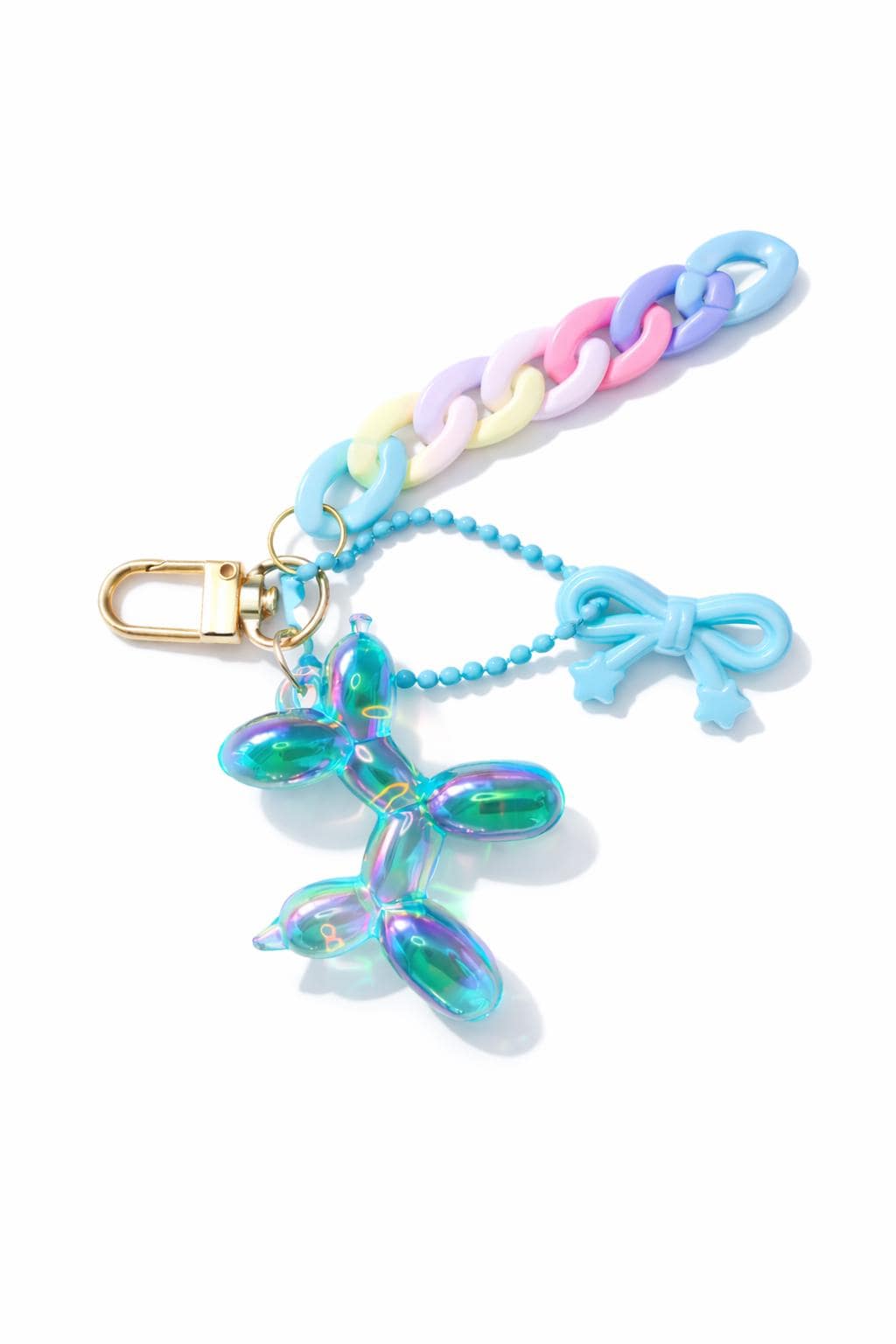 Iridescent Balloon Dog Keychain, Pastel Chain Bag Charm, Dog Figure Key Ring