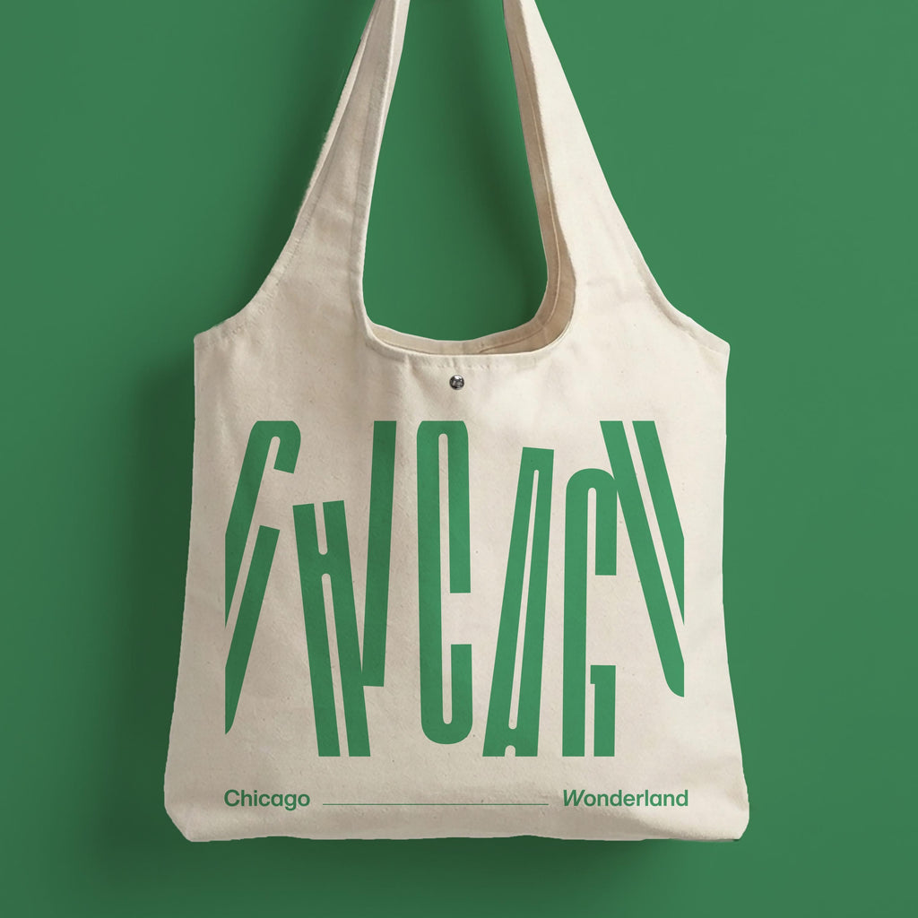 Chicago City Letter Canvas Tote Bag with Magnet Snap, Green letter